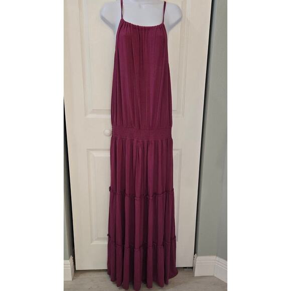 Threads for Thought Rainey Patch Tiered Pink Halter Maxi dress Springcore - Picture 3 of 8